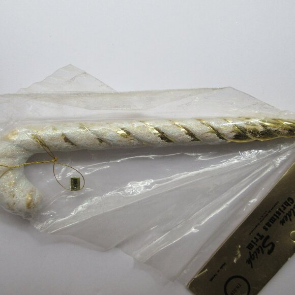 3  Blow Mold 8" Candy Cane Ornaments Red, Blue, Gold Glitter Golden Sleigh NIP - Picture 5 of 13